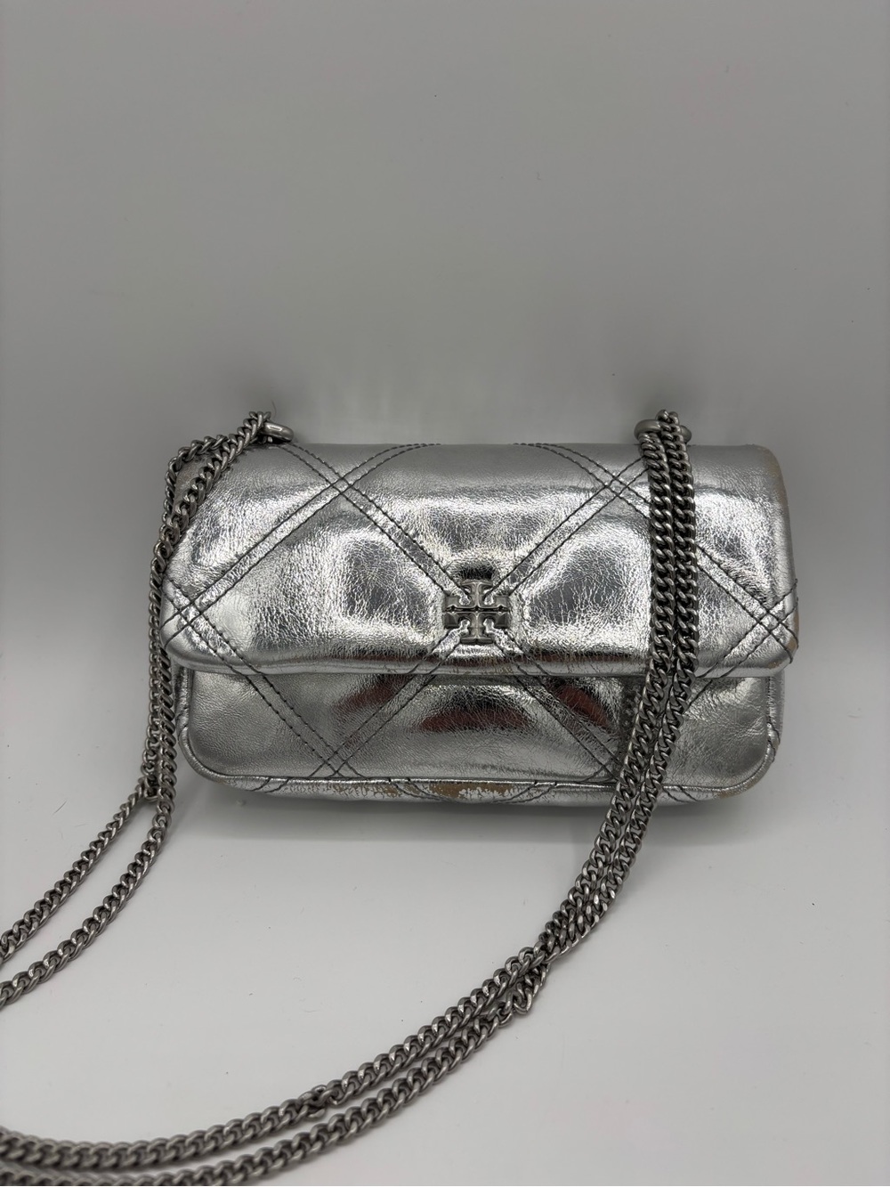Silver Tory Burch- Kira Diamond Quilt Flap Bag - Picture 12 of 15
